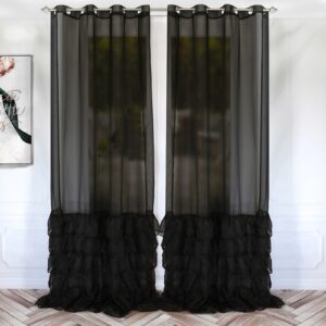 Czarna elegancka firana zdobiona falbanami na kółkach 145x250 - obrazek 2