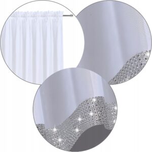 Szeroka firana uszyta w łuk zdobiona pasem cyrkonii 500x150 - obrazek 4