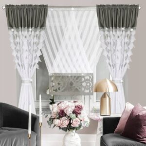 Panel okienny jasnoszary z zasłonami i srebrnymi cyrkoniami - obrazek 2